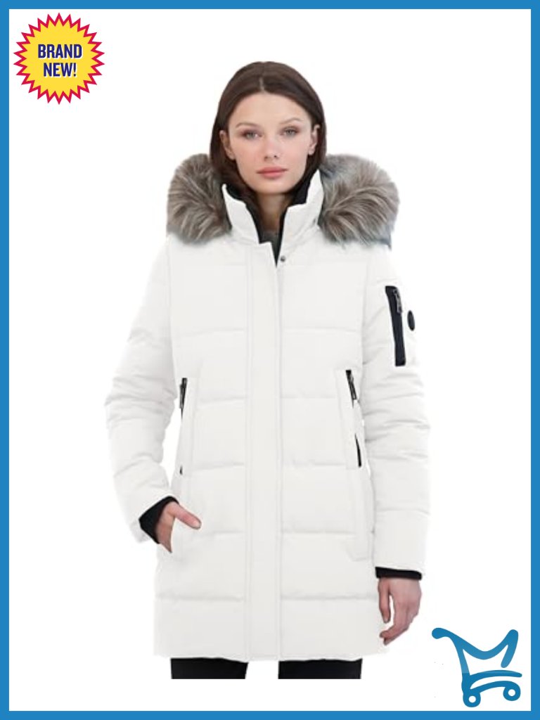 Heavyweight Puffer Coat With Detachable Faux Fur Hood, Zip Front, Long Length